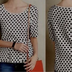 Anthropologie Moth Dottie Pullover Short Sleeve Top Sweater Pocket polka dot S